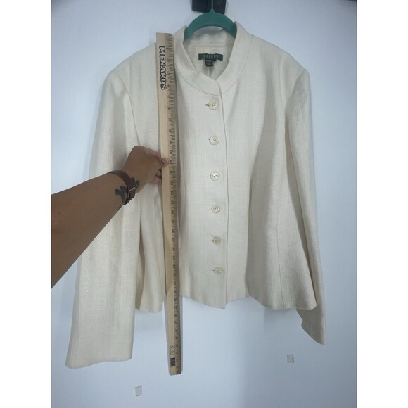 Lauren Ralph Lauren Blazer 100% Linen Mandarin Collar Herringbone Woven Jacket - Picture 8 of 15